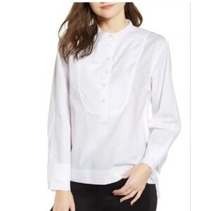 J. Crew Crisp White Cotton 1/2 Button Front Long Sleeve Pintuck Blouse Tunic 4